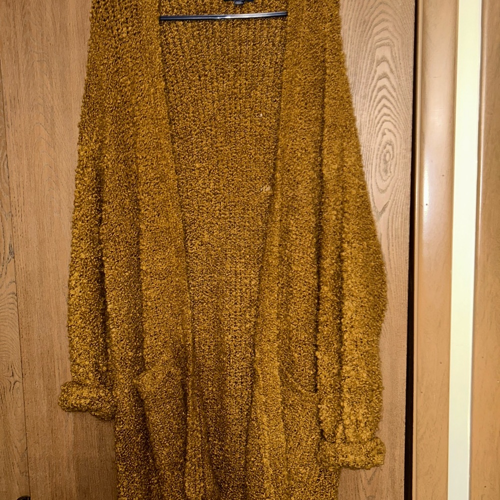 Cozy Mustard Open-Front Sweater